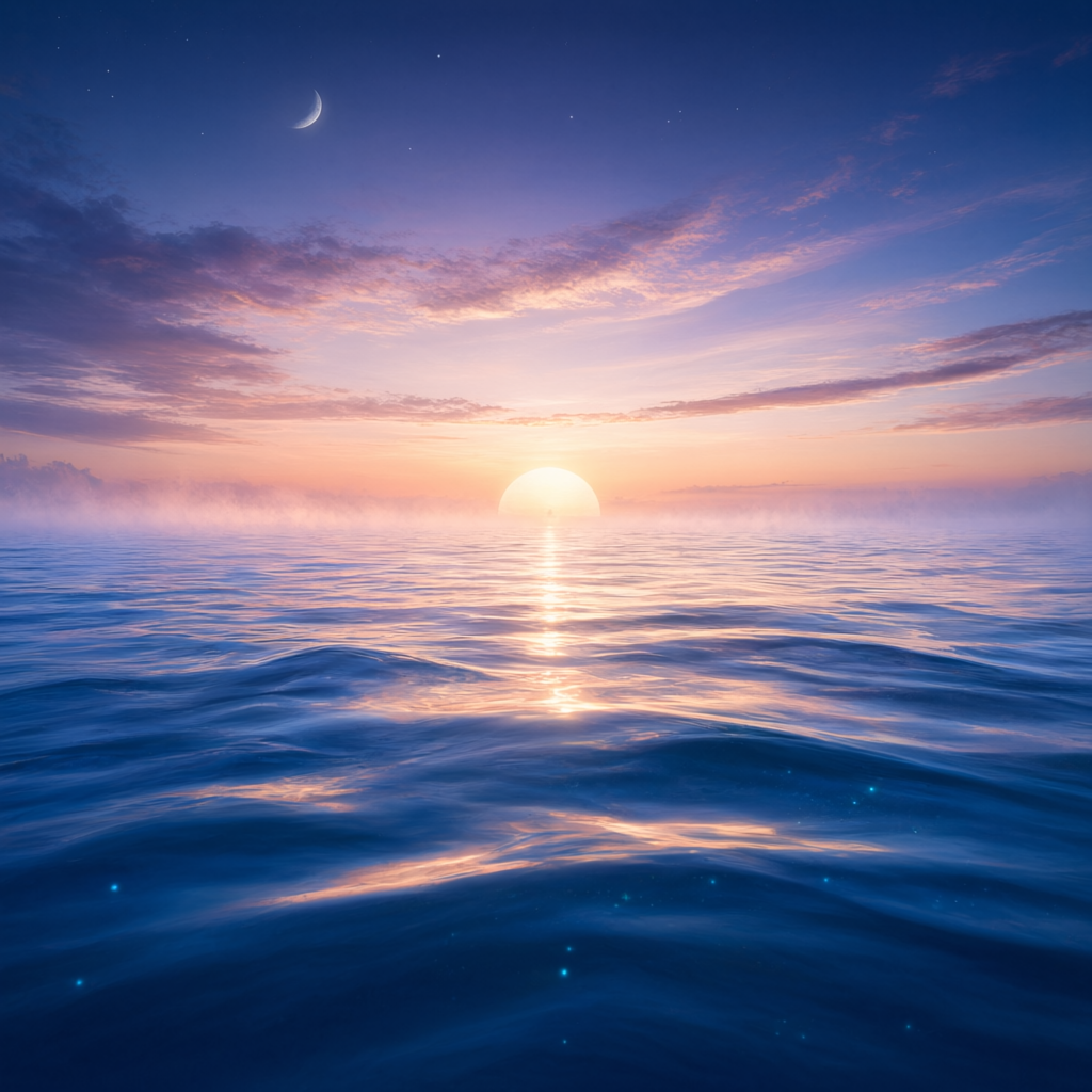 Dream of a blue ocean at dawn